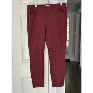 White House Black Market Red Black Floral Skinny Zip Ankle Pants Size 14